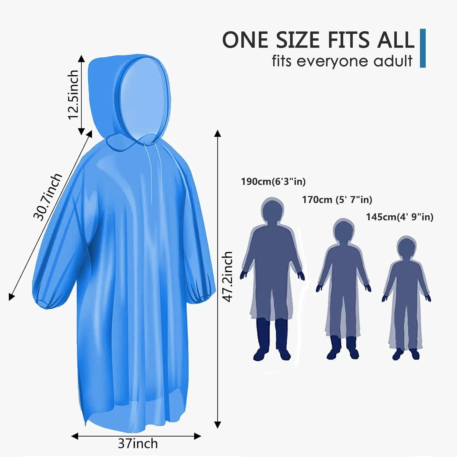 Rain Ponchos for Adults, Clear Family Pack - Disposable Rain Poncho for Women and Men with Drawstring Hood