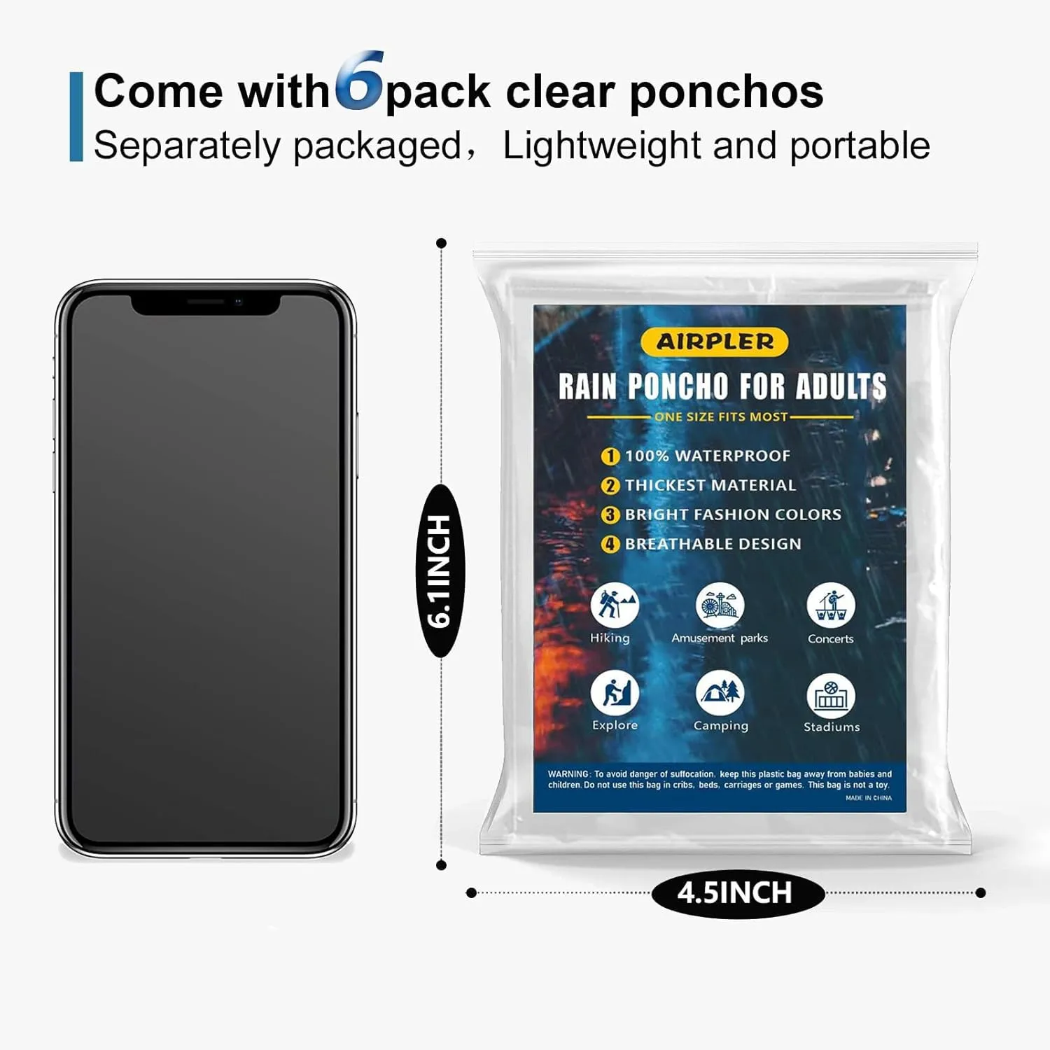 Rain Ponchos for Adults, Clear Family Pack - Disposable Rain Poncho for Women and Men with Drawstring Hood