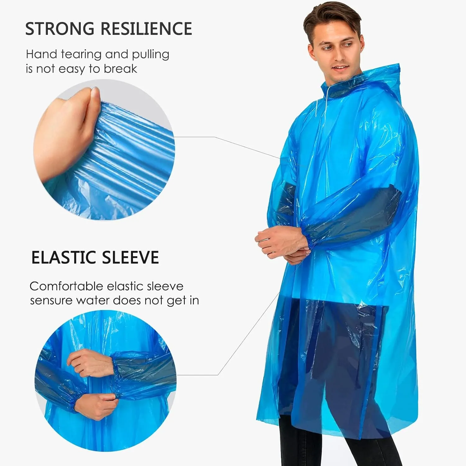 Rain Ponchos for Adults, Clear Family Pack - Disposable Rain Poncho for Women and Men with Drawstring Hood