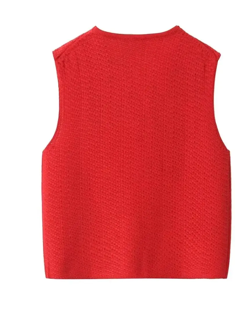 Red Sleeveless Knit Tie-Up Vest Perfect for Women
