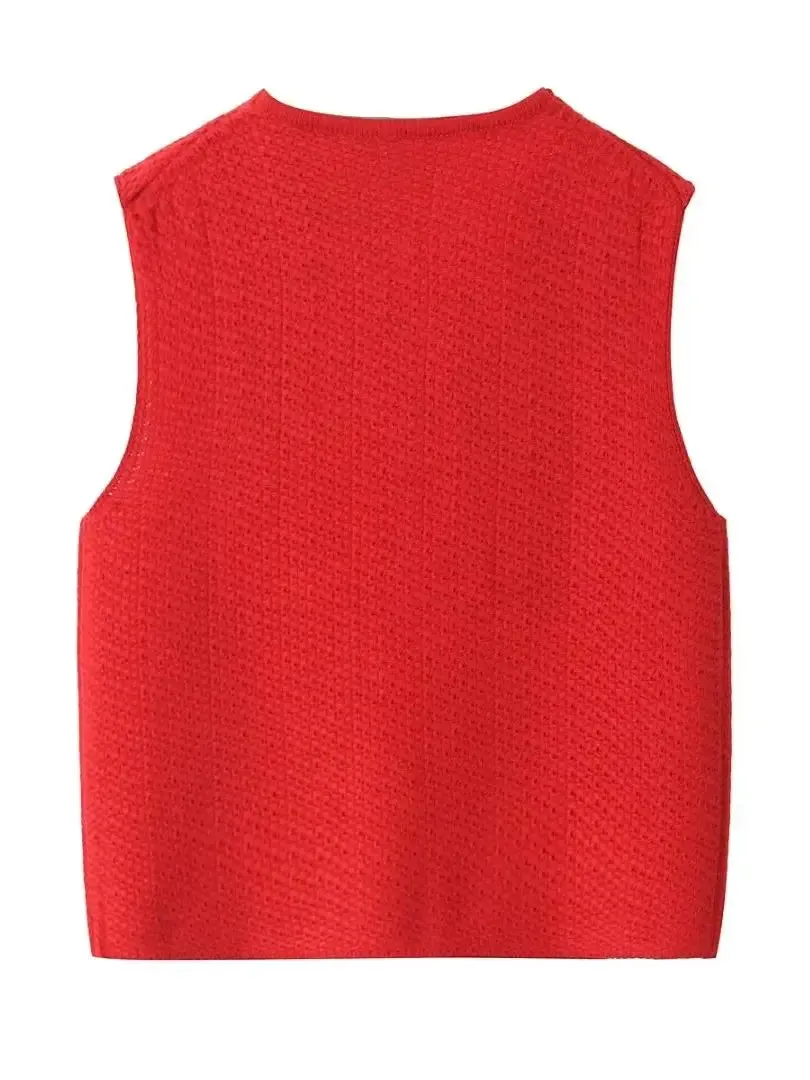 Red Sleeveless Knit Tie-Up Vest Perfect for Women
