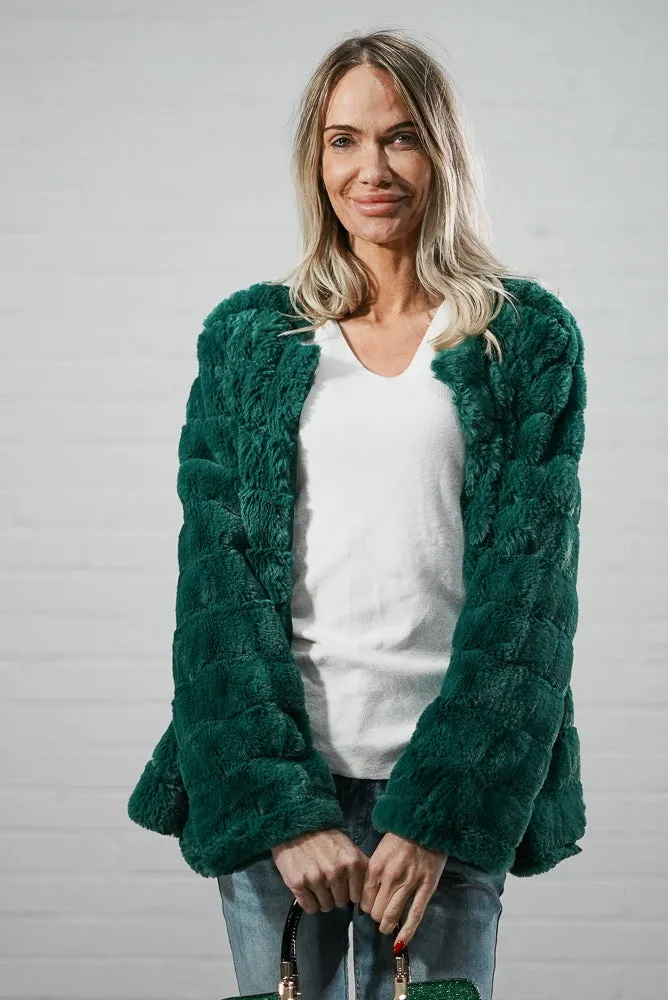 Ribbed faux fur collarless jacket | DONNA JACKET