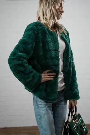 Ribbed faux fur collarless jacket | DONNA JACKET