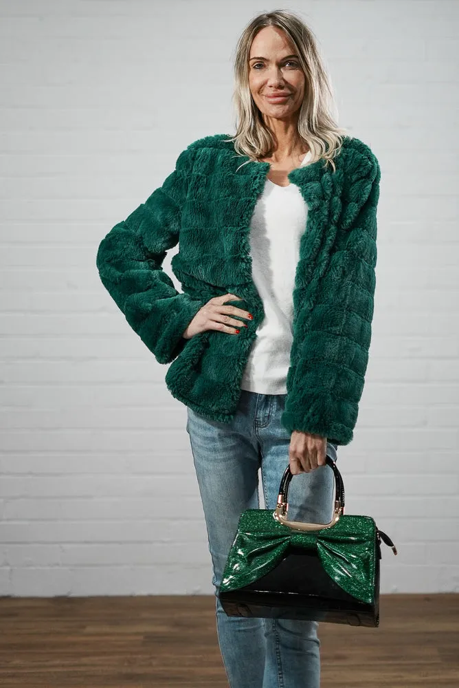 Ribbed faux fur collarless jacket | DONNA JACKET