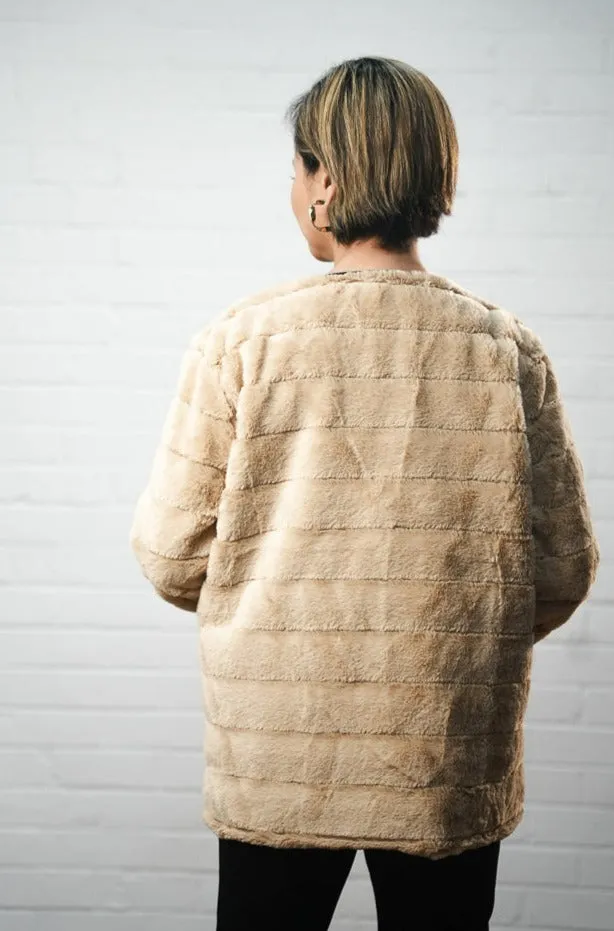 Ribbed faux fur collarless jacket | DONNA JACKET