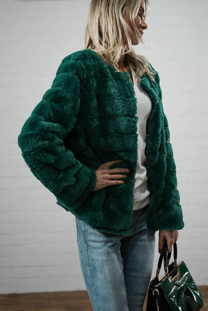 Ribbed faux fur collarless jacket | DONNA JACKET