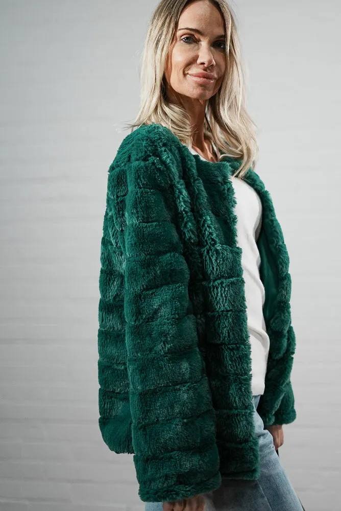 Ribbed faux fur collarless jacket | DONNA JACKET