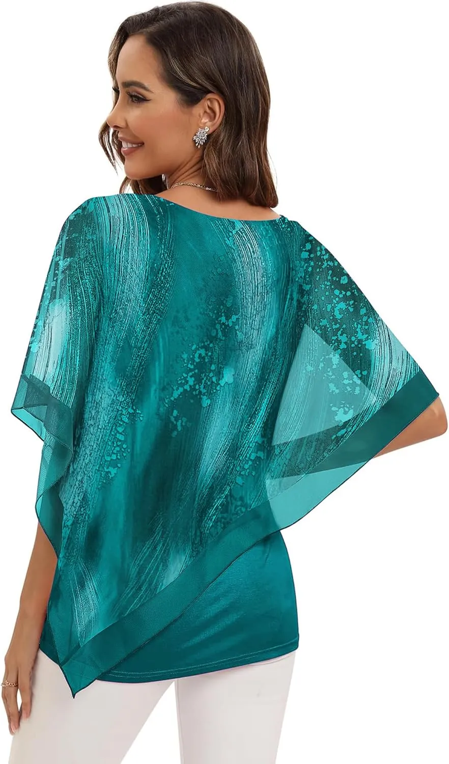 SeSe Code Women's Elegant Mesh Blouses Flowy Poncho Tops Dressy Casual Shirts