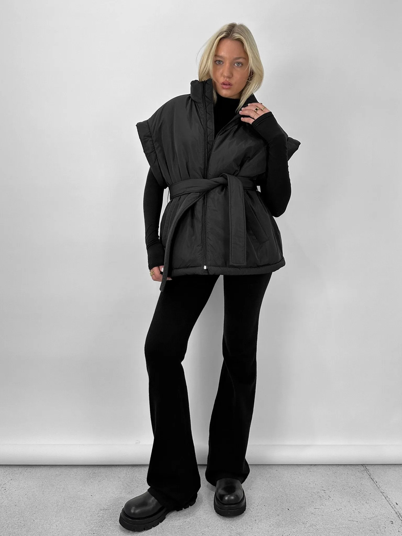 Tie Belt Oversized Puffer Vest