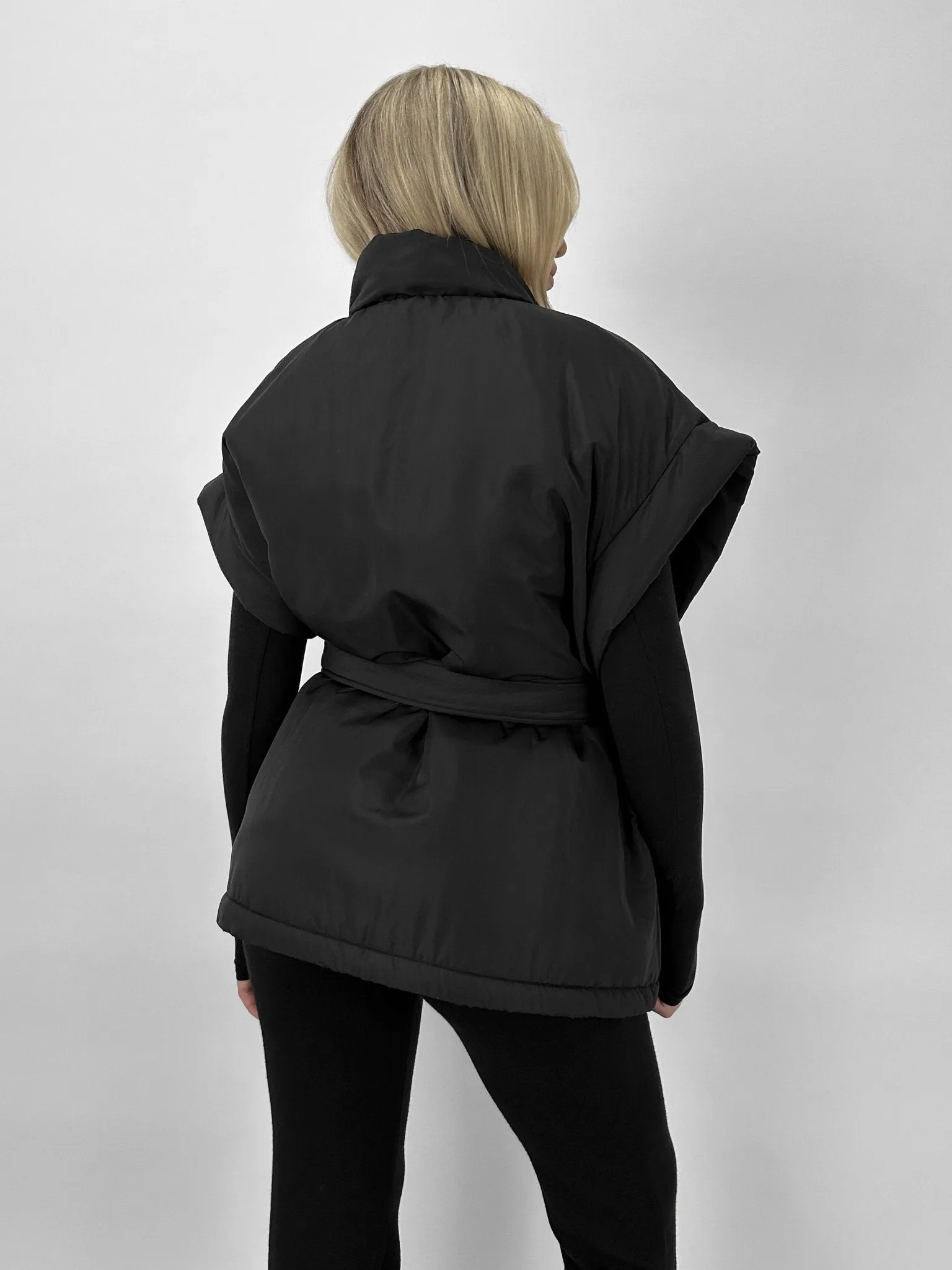 Tie Belt Oversized Puffer Vest