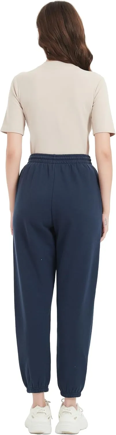 Tronjori Womens High Waisted Pull on Baggy Fleece Lined Sweatpants Fall Winter Athletic Jogger Lounge Trousers Cinch Bottom