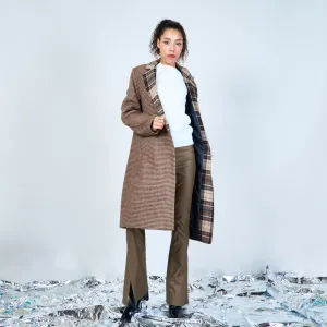 Two-tone plaid longline coat wholesale