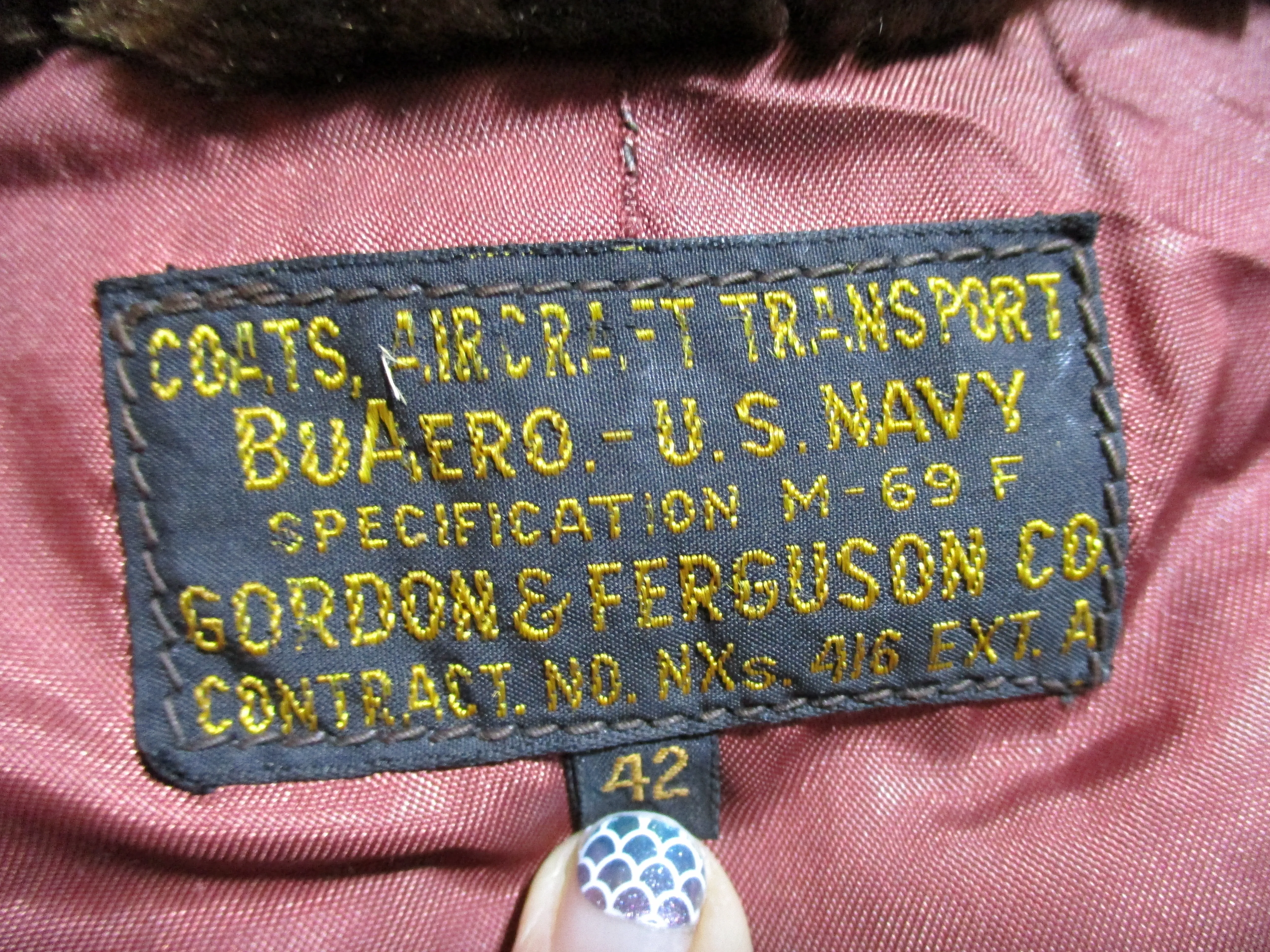 Vintage WWII US NAVY AIRCRAFT Leather Fur Jacket Trench Coat BROWN 42 Lined Belted