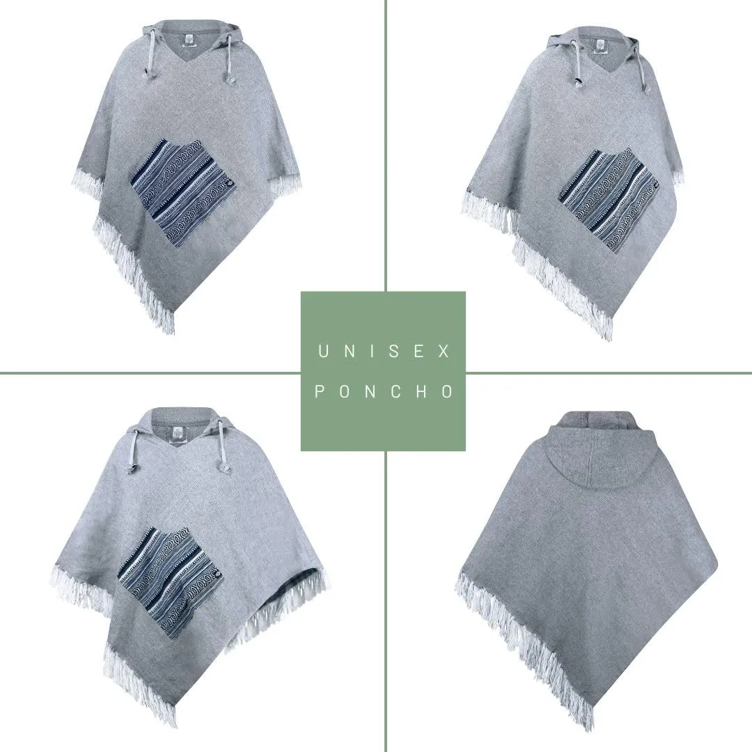 virblatt - Poncho Men | 100% Cotton | Mexican Poncho Men Baja Hoodie |Big Hood| Winter Pancho Warm Hooded Poncho Cape