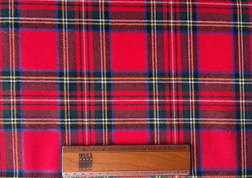 Vivid Scarlet & Royal Tartan Plaid Wool Twill (Made in Italy)