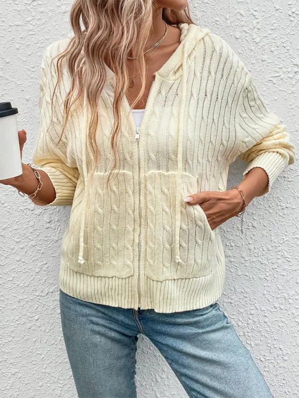 Women Comfy Cable Knit Hooded Sweater for Chilly Days