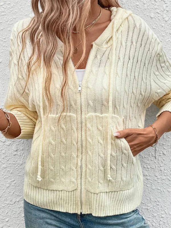 Women Comfy Cable Knit Hooded Sweater for Chilly Days