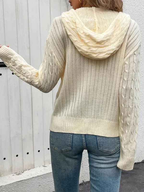Women Comfy Cable Knit Hooded Sweater for Chilly Days