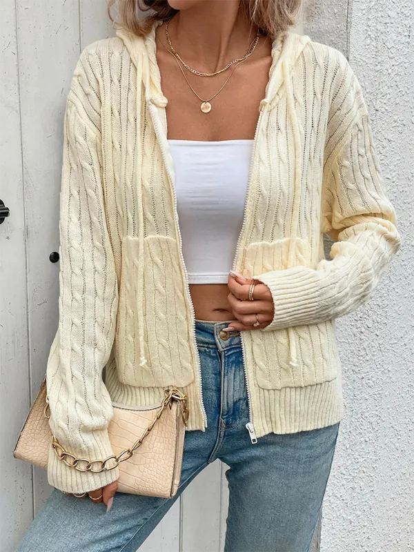 Women Comfy Cable Knit Hooded Sweater for Chilly Days