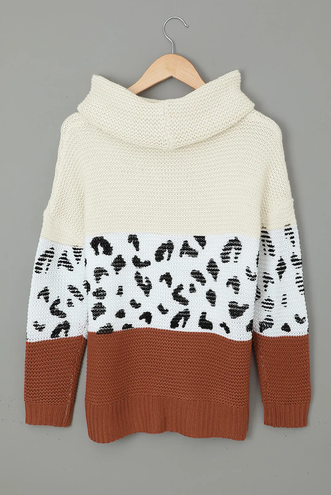 Women Turtleneck Splicing Chunky Knit Pullover Sweater