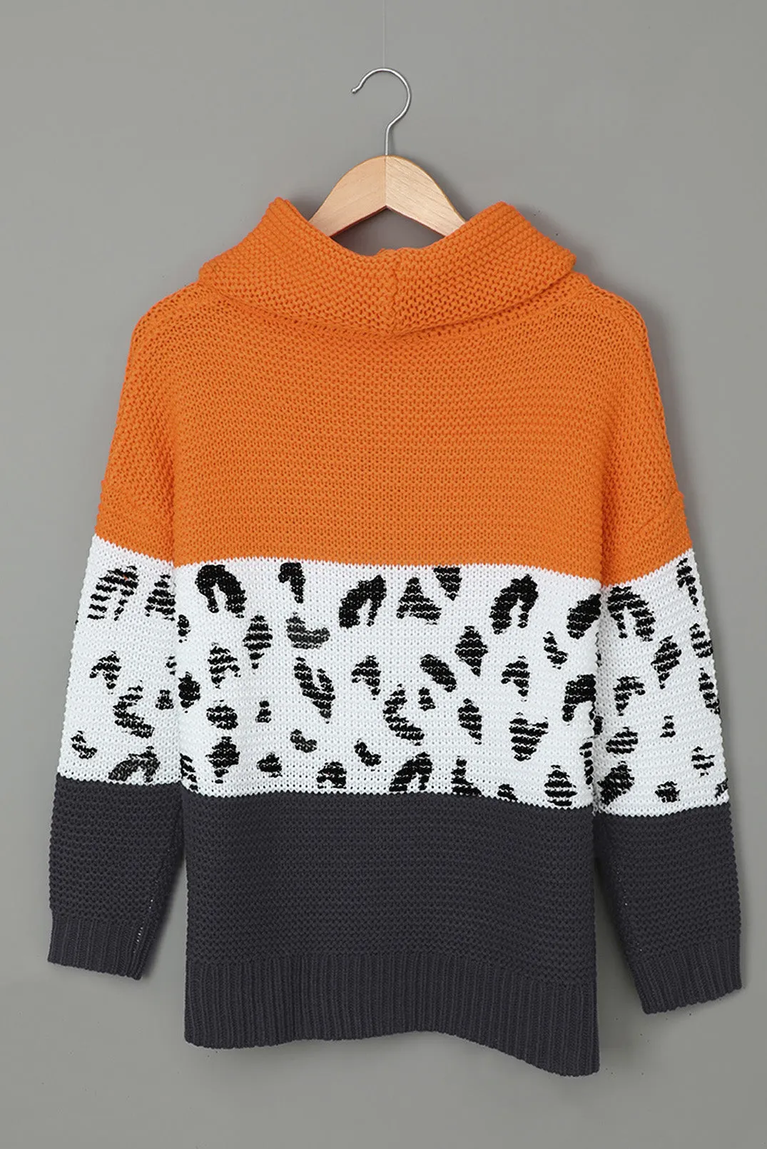 Women Turtleneck Splicing Chunky Knit Pullover Sweater