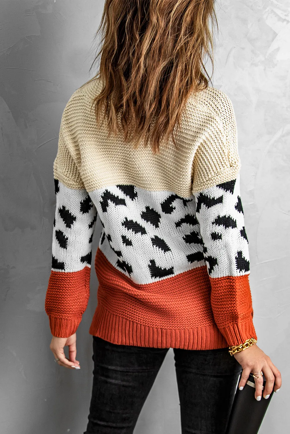 Women Turtleneck Splicing Chunky Knit Pullover Sweater