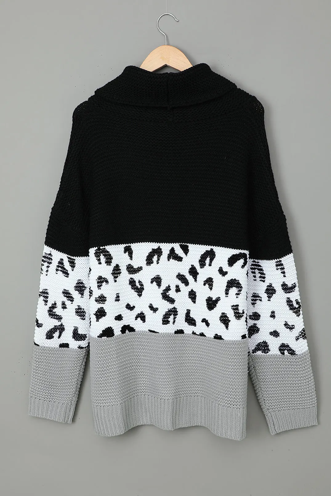 Women Turtleneck Splicing Chunky Knit Pullover Sweater
