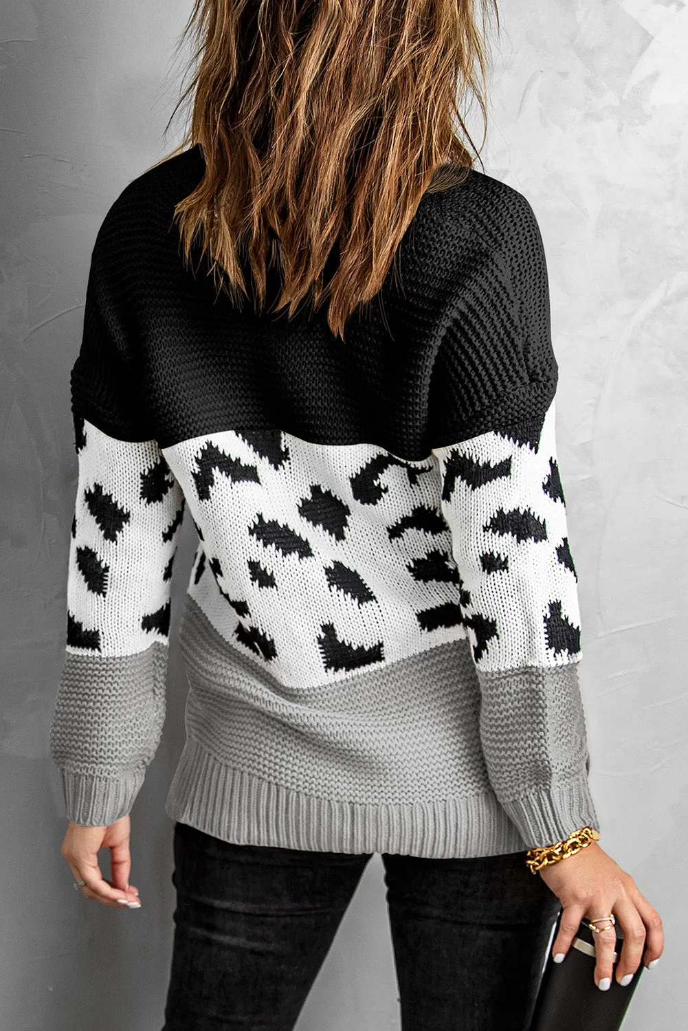 Women Turtleneck Splicing Chunky Knit Pullover Sweater