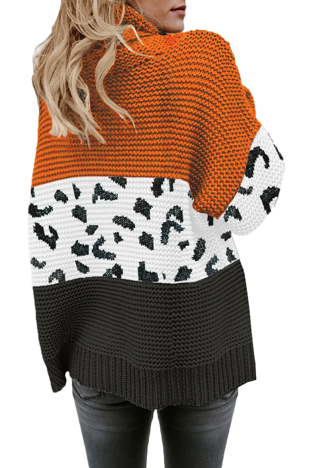 Women Turtleneck Splicing Chunky Knit Pullover Sweater