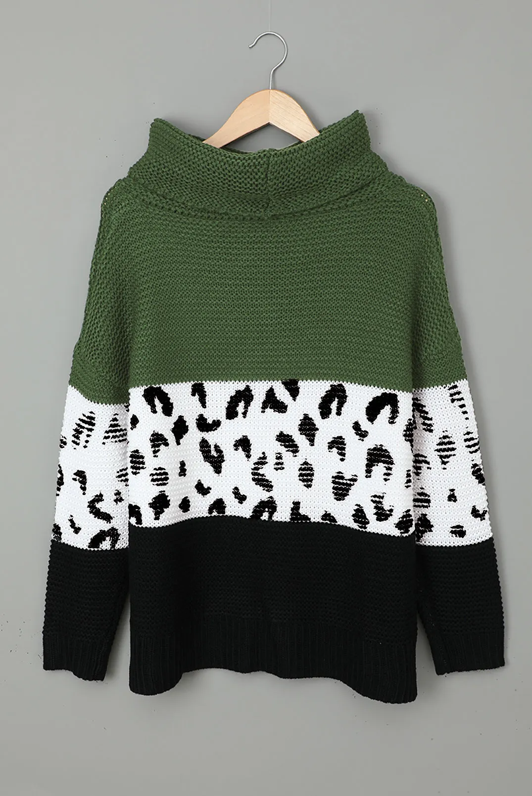 Women Turtleneck Splicing Chunky Knit Pullover Sweater