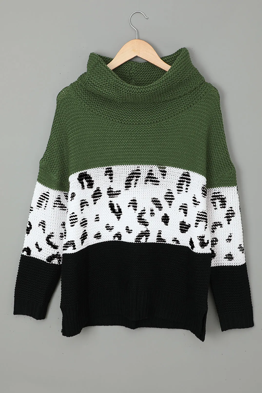 Women Turtleneck Splicing Chunky Knit Pullover Sweater