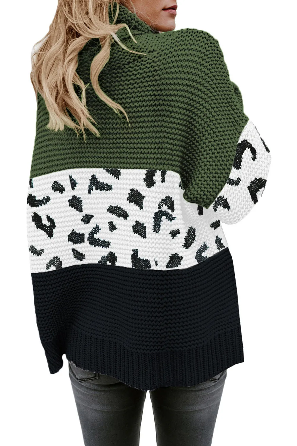 Women Turtleneck Splicing Chunky Knit Pullover Sweater