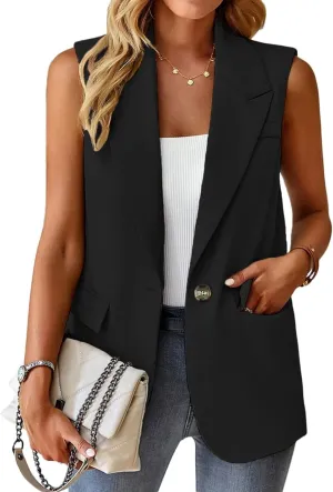Womens Sleeveless Vest V-Neck Fashion Dressy Casual Open Front Trench Coat Jacket Cardigan Vests with Pockets