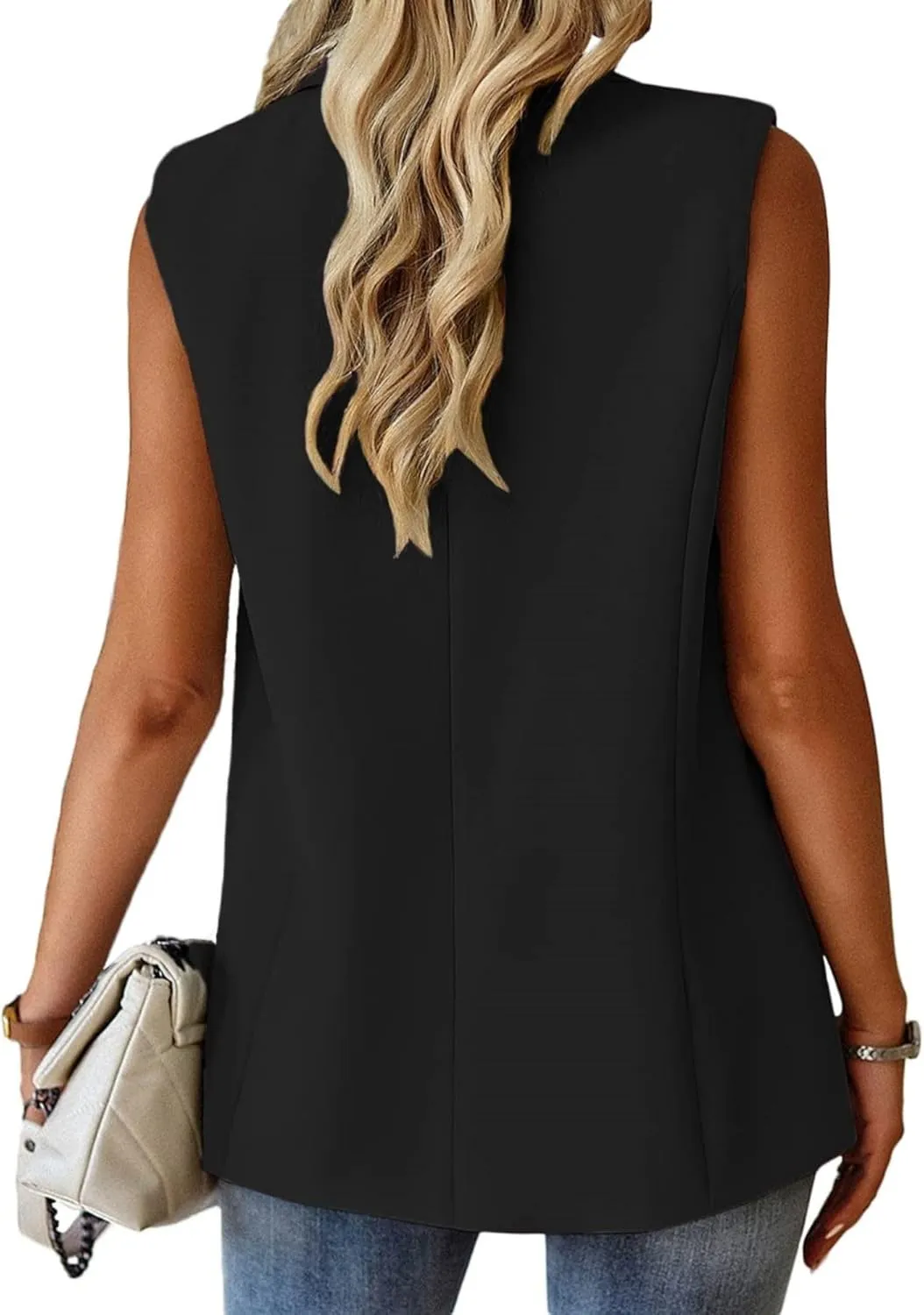 Womens Sleeveless Vest V-Neck Fashion Dressy Casual Open Front Trench Coat Jacket Cardigan Vests with Pockets