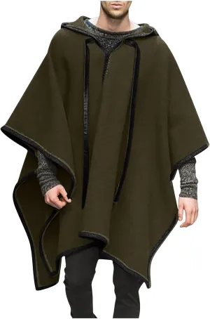 XUNRYAN Men's Steampunk Gothic Cloak with Hood Fashion Poncho Comfortable Home Clothes House Cape Coat Men Wool-Blend Poncho
